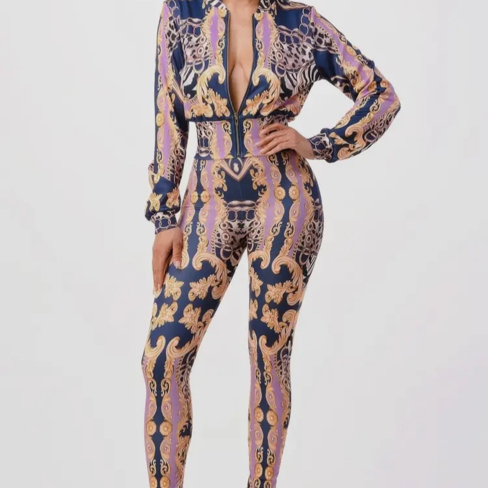 Blue and Purple  2 piece with Plunging V-Neckline. Jacket/leggings. Gorgeous!!